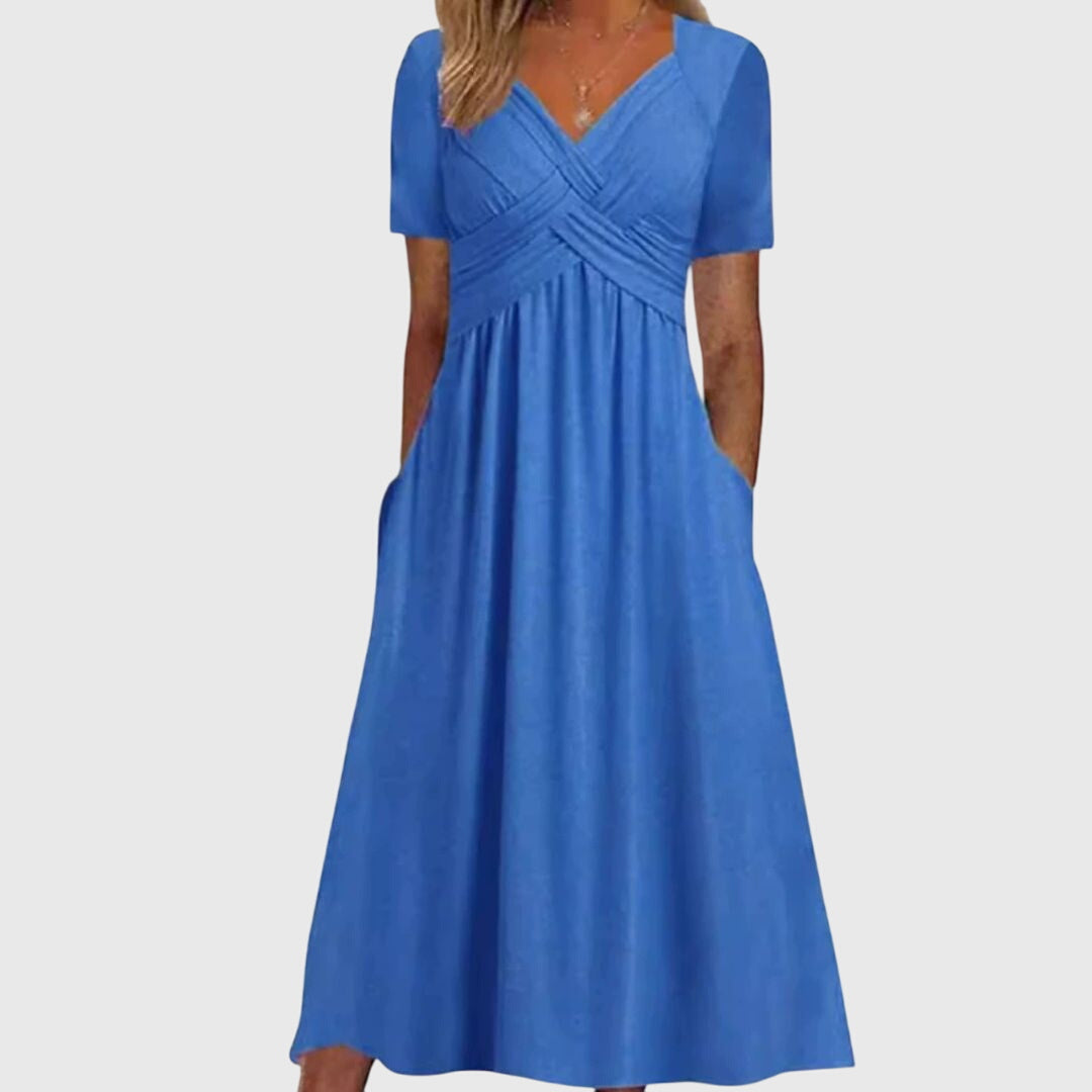 Damen Maxikleid V-Ausschnitt Kurzärmel