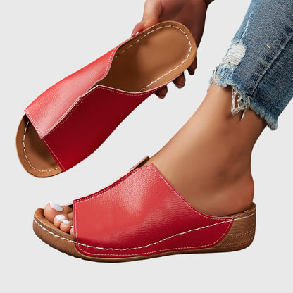 Damen Keilabsatz-Sandalen Offen Slip-On Leder