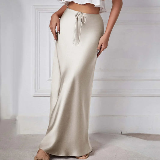 Eveloria Damen Satinrock Hohe Taille Schnürung Braun - Eveloria