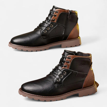 Herren Leder Stiefeletten Vintage Schnürboots Braun