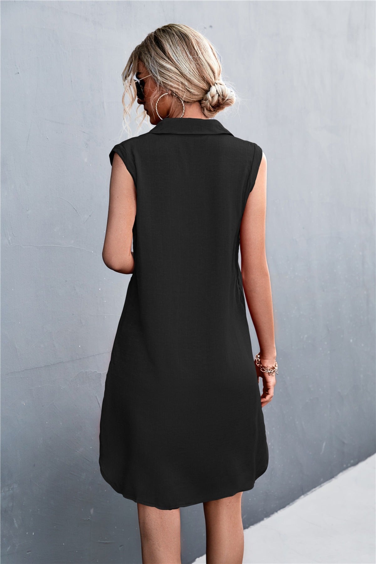 Eveloria Damen Ärmelloses Kleid V-Ausschnitt Knöpfe