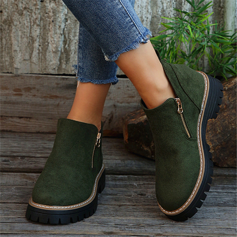 Damen Stiefeletten Reißverschluss Robuste Sohle