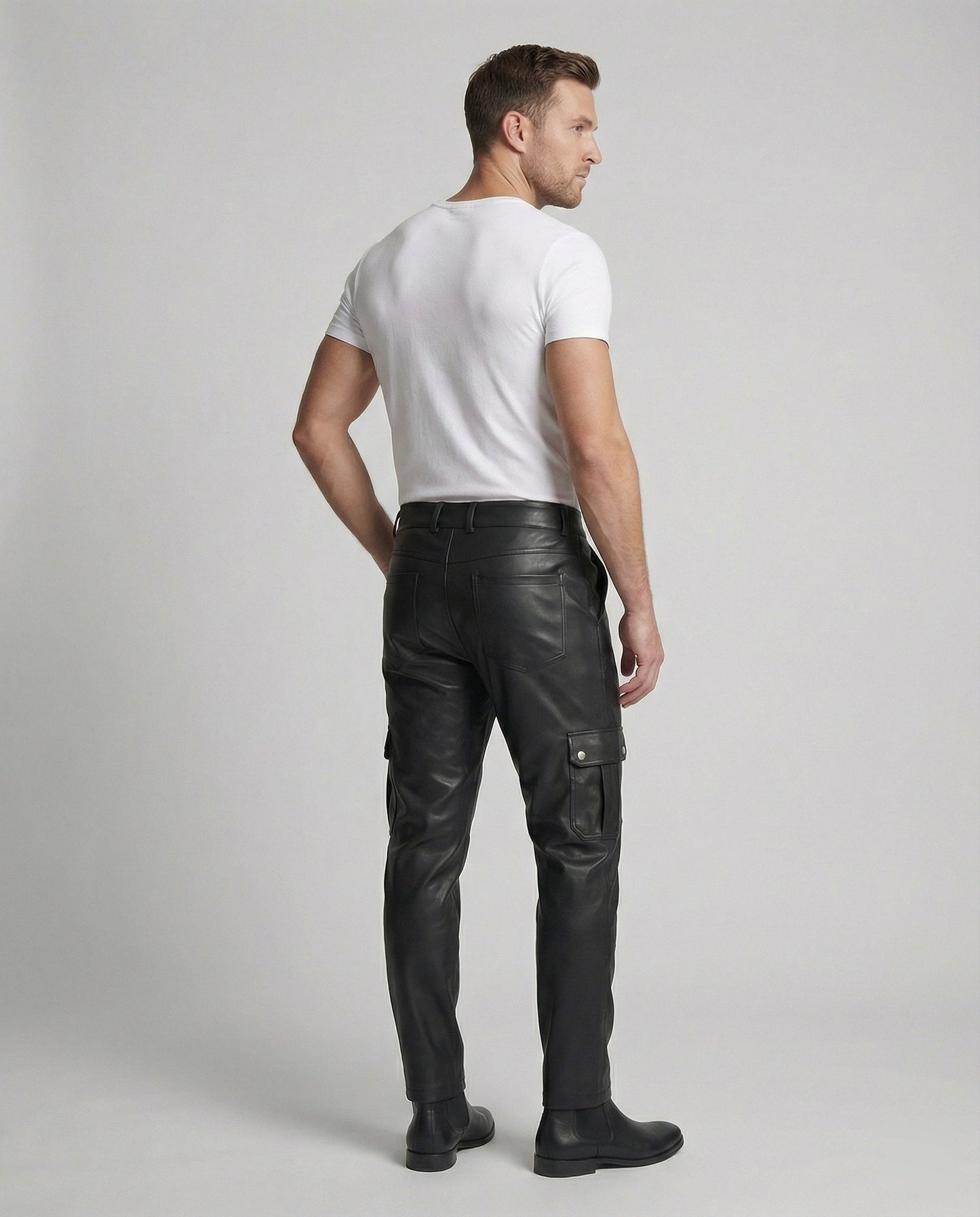 Herren Kunstleder Cargo-Hose