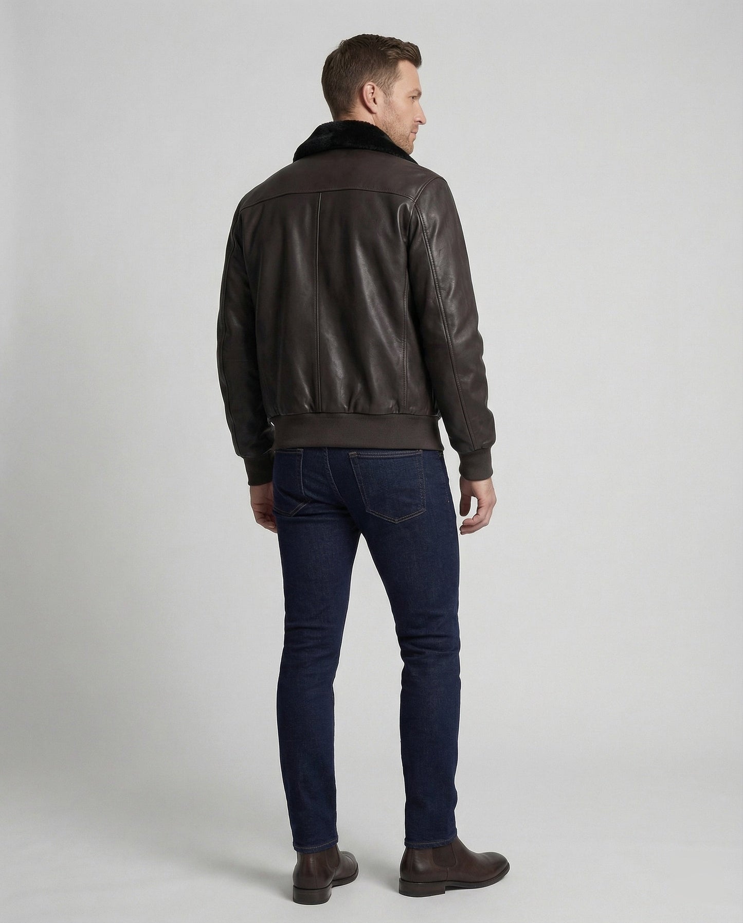 Herren Lederjacke Kunstpelz Futter