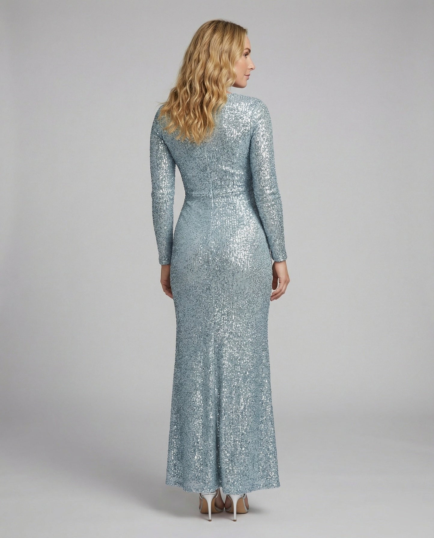 Eveloria Damen Abendkleid Pailletten Langärmlig Maxikleid