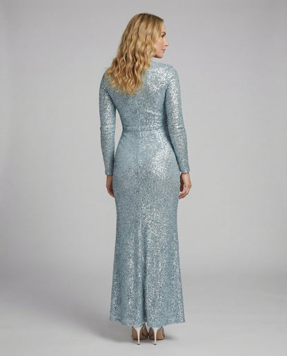 Eveloria Damen Abendkleid Pailletten Langärmlig Maxikleid