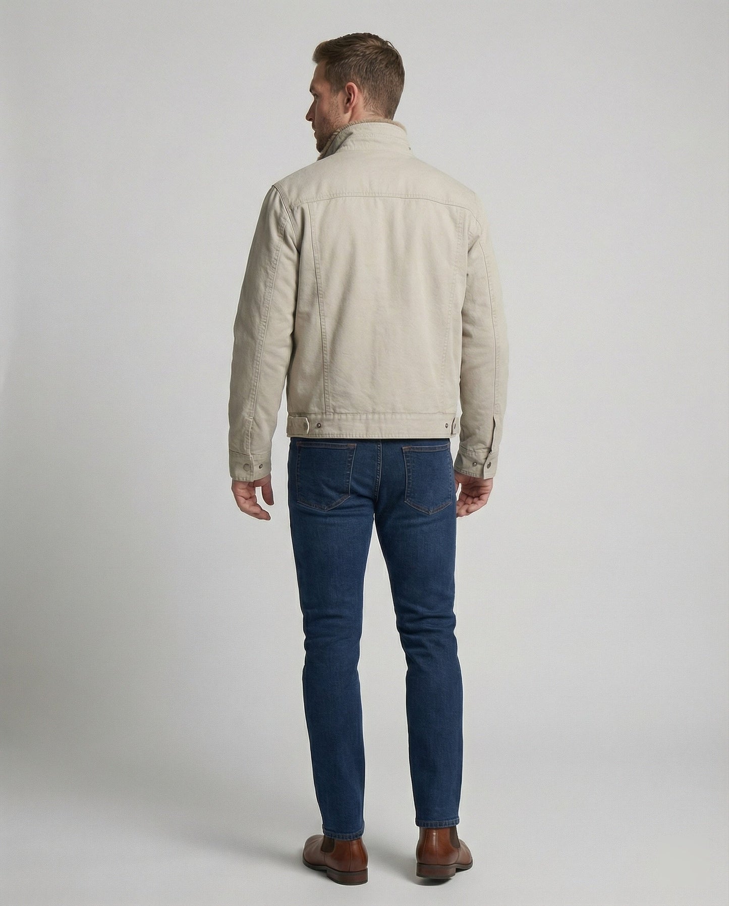 Herren Canvasjacke Teddykragen Beige