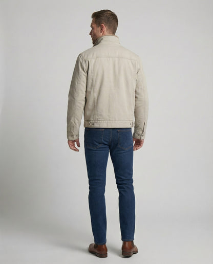 Herren Canvasjacke Teddykragen Beige