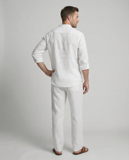 Elegantes Herren Leinenhemd Mit Kragen Weiß