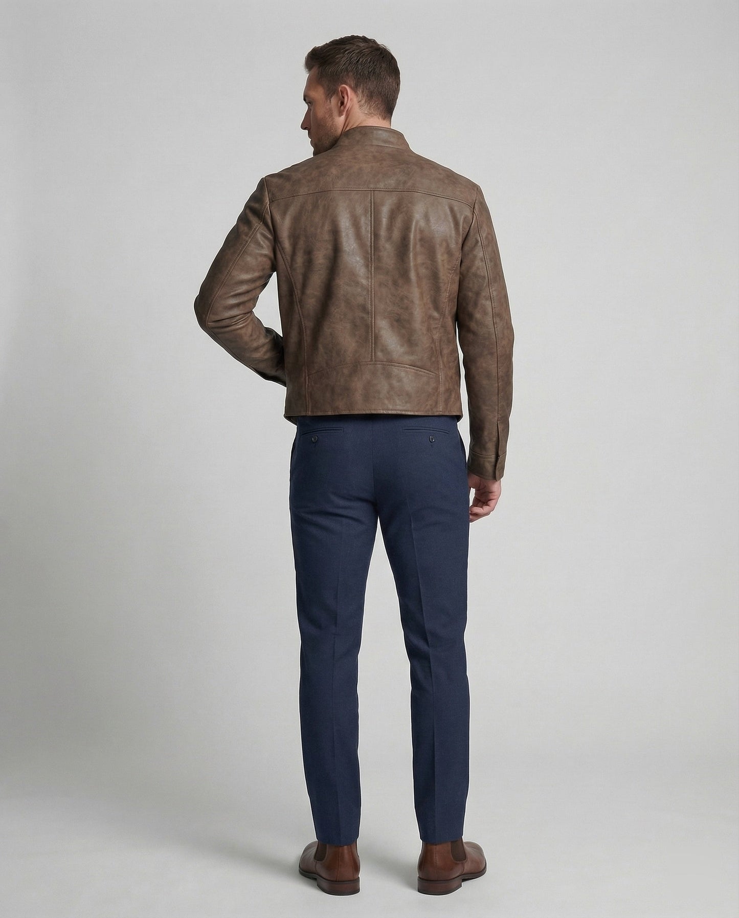 Herren Lederjacke Kurz Lederoptik Schwarz - Eveloria