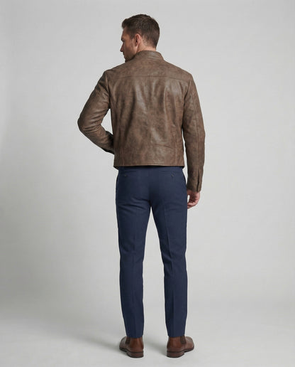 Herren Lederjacke Kurz Lederoptik Schwarz - Eveloria