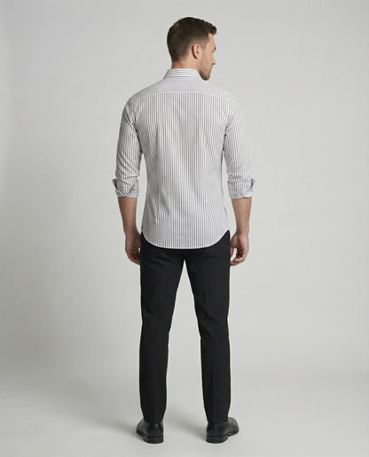 Herren Slimfit Hemd Streifen Baumwolle /Weiß
