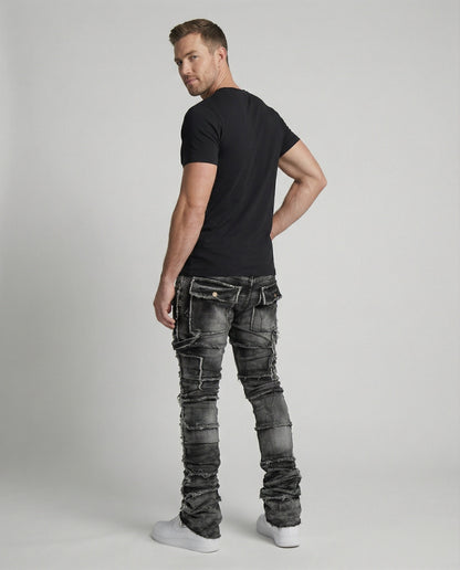 Herren Slim Fit Jeans Cargotaschen Darkblue