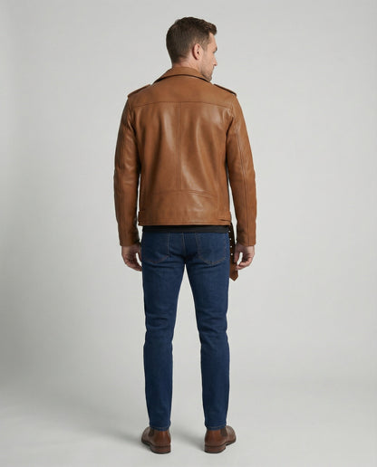 Herren Bikerjacke Kunstleder Tailliert
