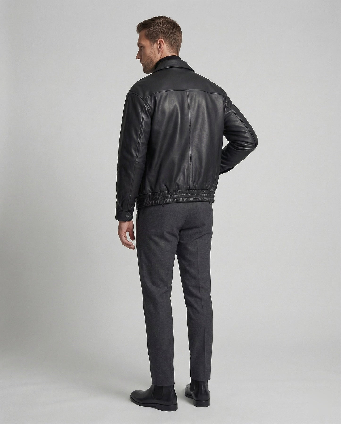 Herren Lederjacke Blouson Minimalistisch
