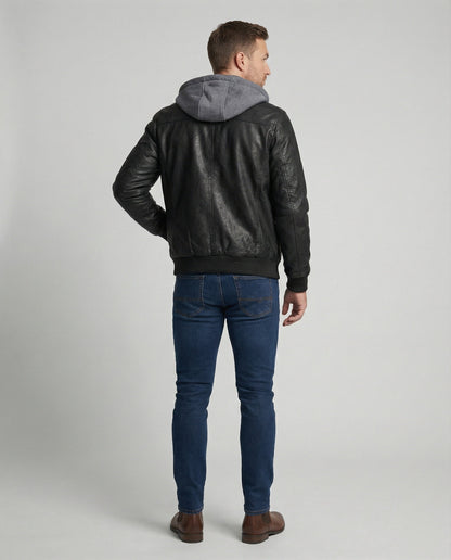 Herren Lederjacke Mit Kapuze