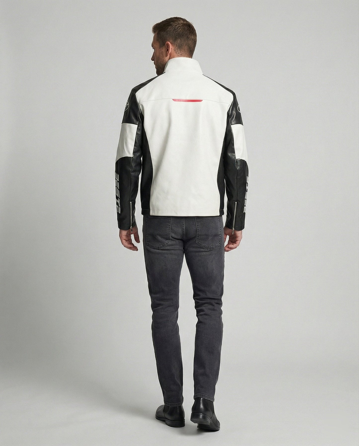 Herren Lederjacke Racing Style Kunstleder