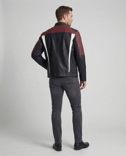 Herren Lederjacke Stehkragen Panel Design