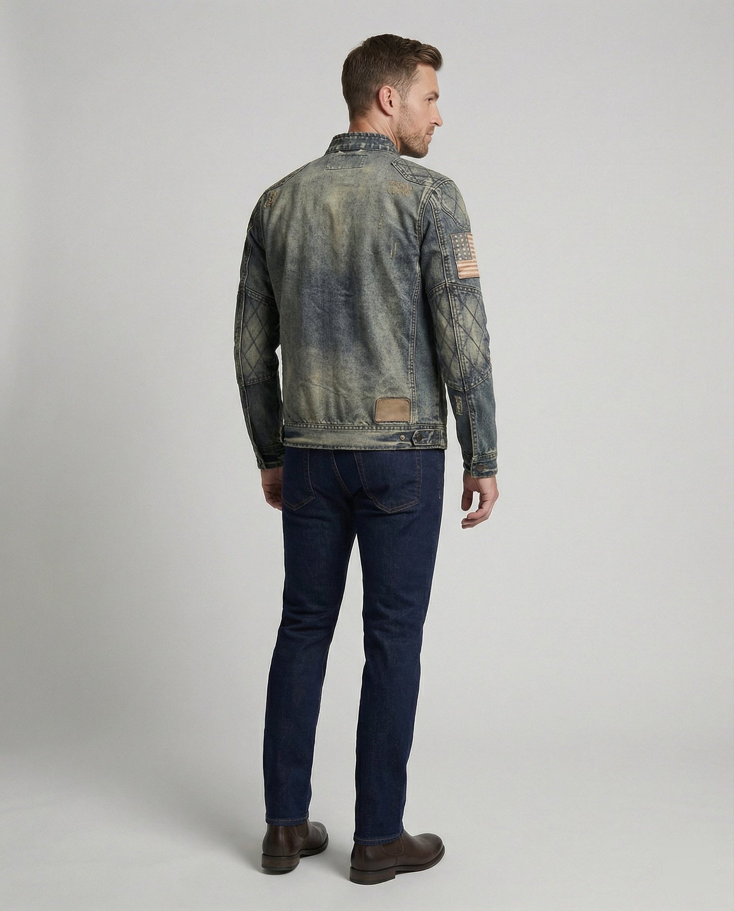 Herren Bikerjacke Stehkragen Jeans