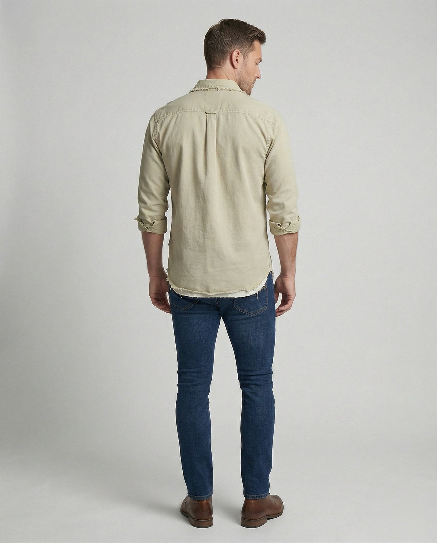 Herren Lässiges Hemd Asymmetrischer Saum Blau