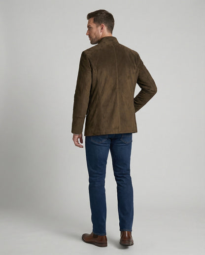 Herren Suedlederjacke Zierknöpfe Braun