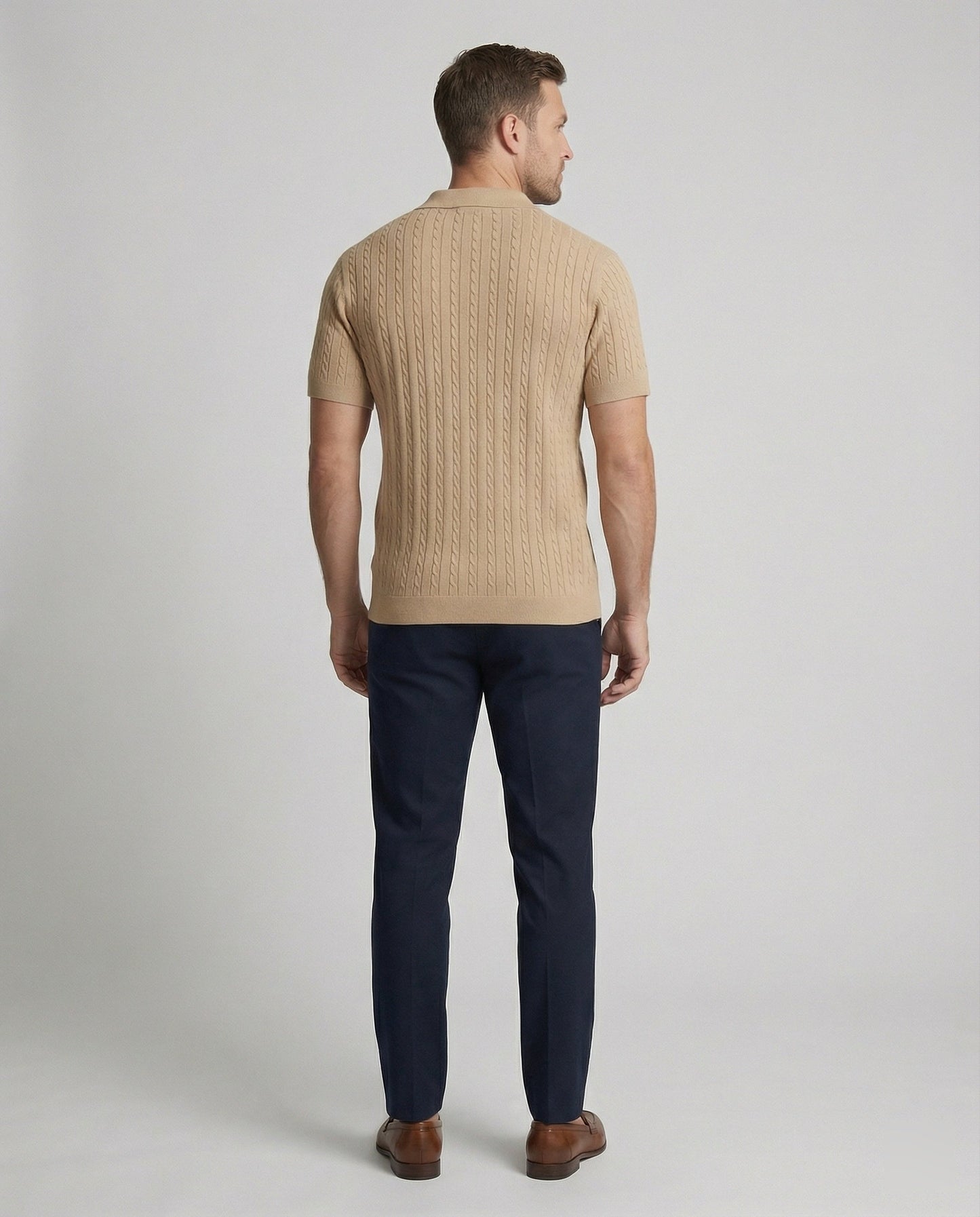 Herren Kurzarm Strickhemd Baumwolle Weiß - Eveloria