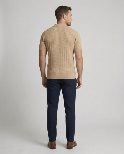 Herren Kurzarm Strickhemd Baumwolle Weiß - Eveloria