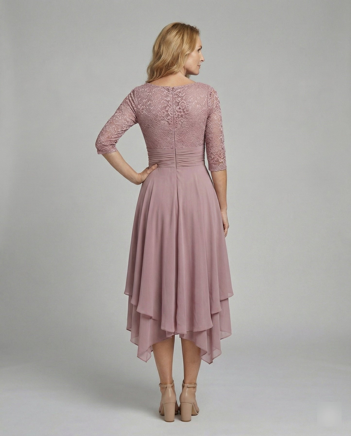 Damen Midi Abendkleid 3/4 Ärmel