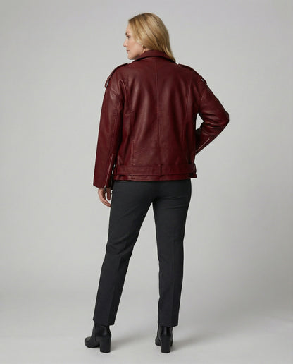 Damen Lederjacke Bikerstyle Reißverschluss