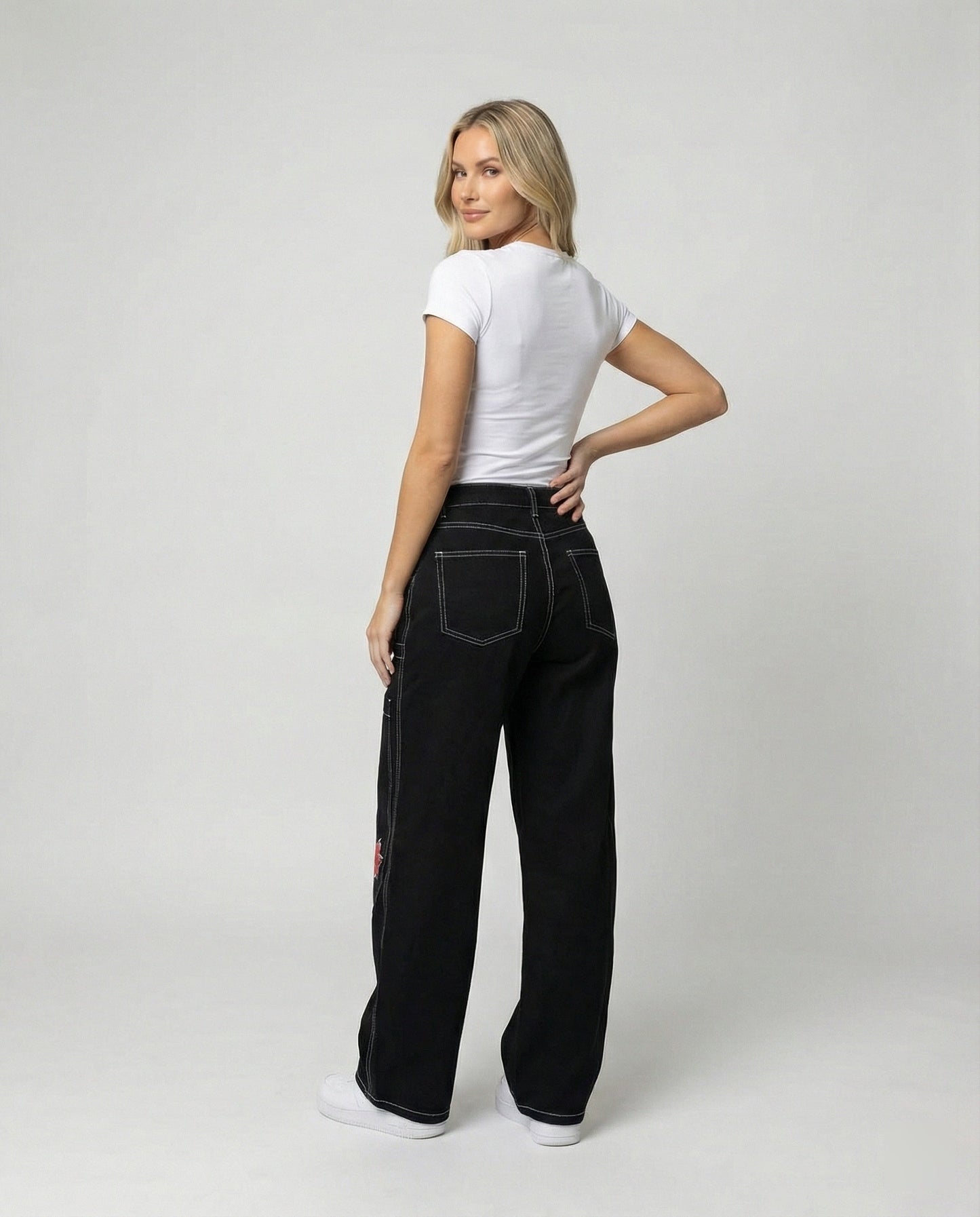 Eveloria Damen Baggy Jeans Denim Weite Passform Lässig Blau