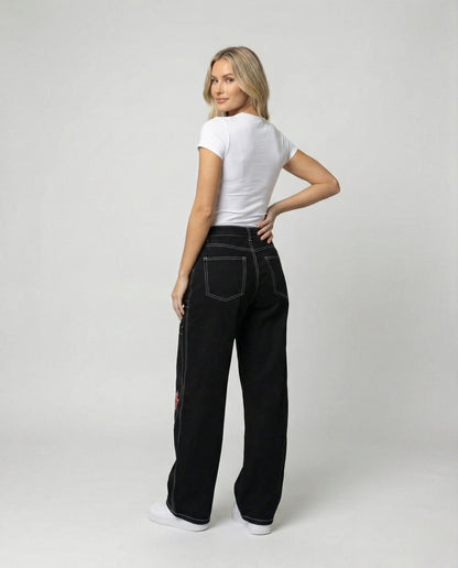 Eveloria Damen Baggy Jeans Denim Weite Passform Lässig Blau