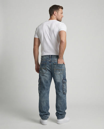 Herren Cargo Jeans Weite Bein Mit Taschen