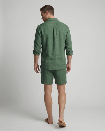 Herren Leinen Zweiteiler Hemd Shorts Set