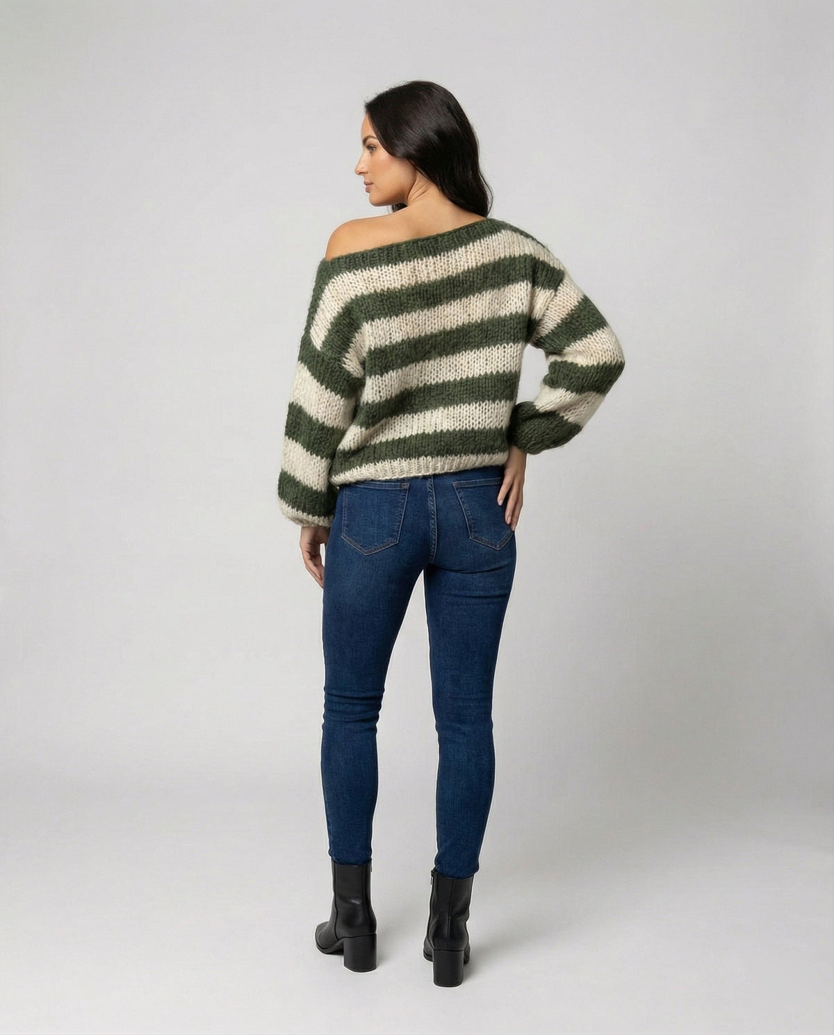 Damen Oversize Pullover Streifen Acryl Grau