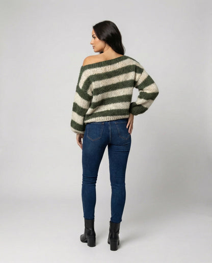 Damen Oversize Pullover Streifen Acryl Grau