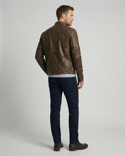 Herren Lederjacke Asymmetrisch Vintage Lederschnitt