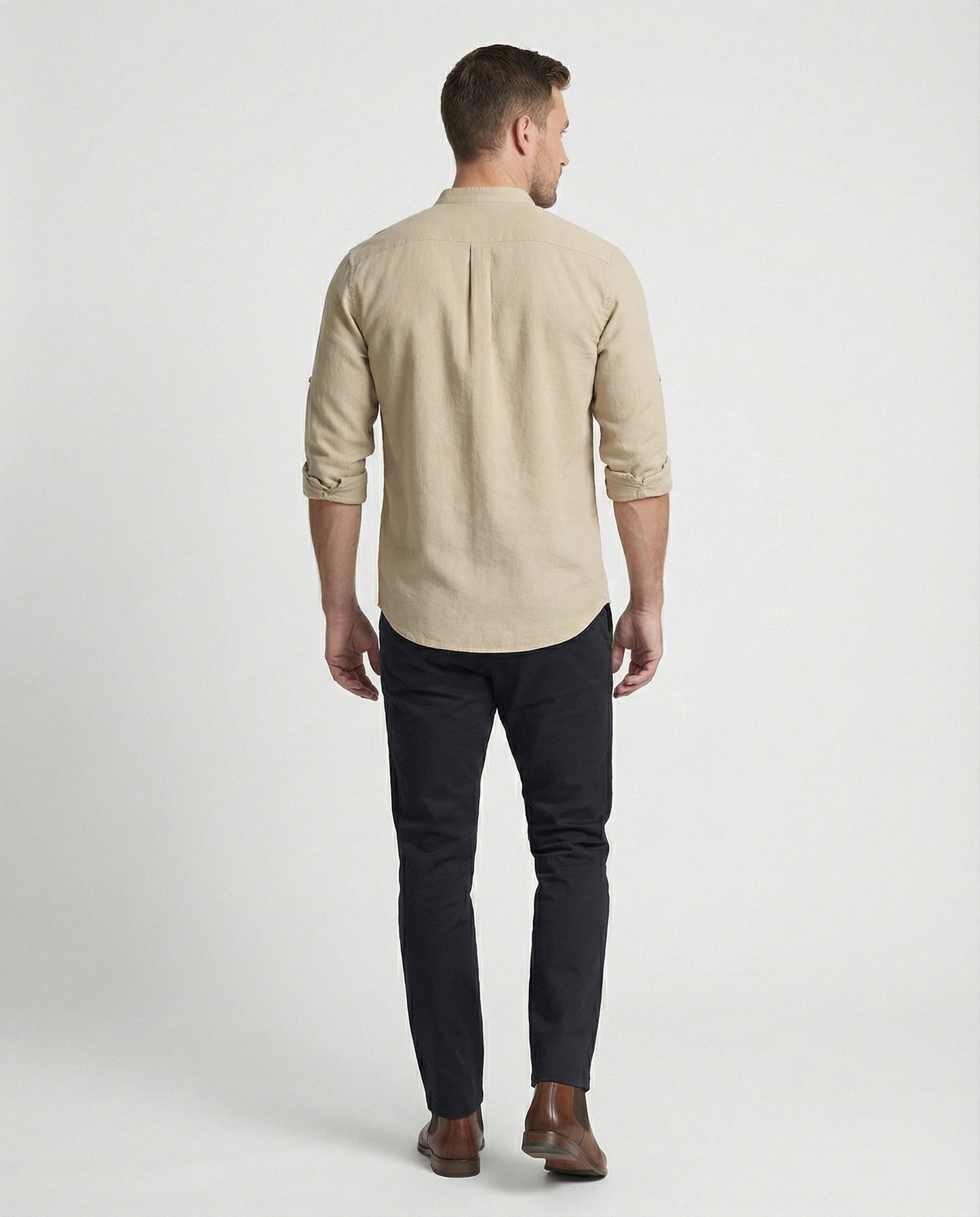 Herren Stehkragenhemd Regular Fit Weiß