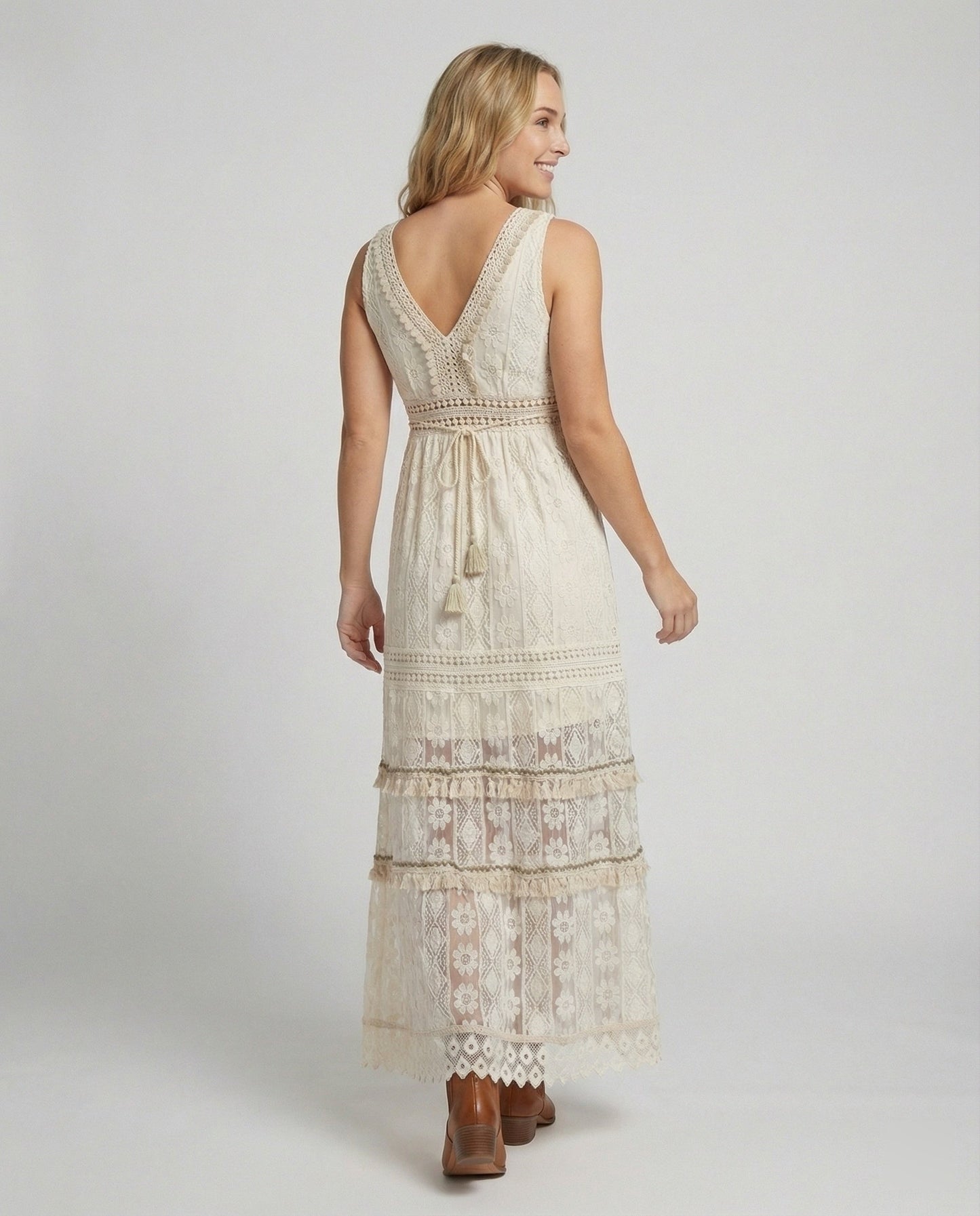 Eveloria Damen Boho Spitzenkleid Sommer