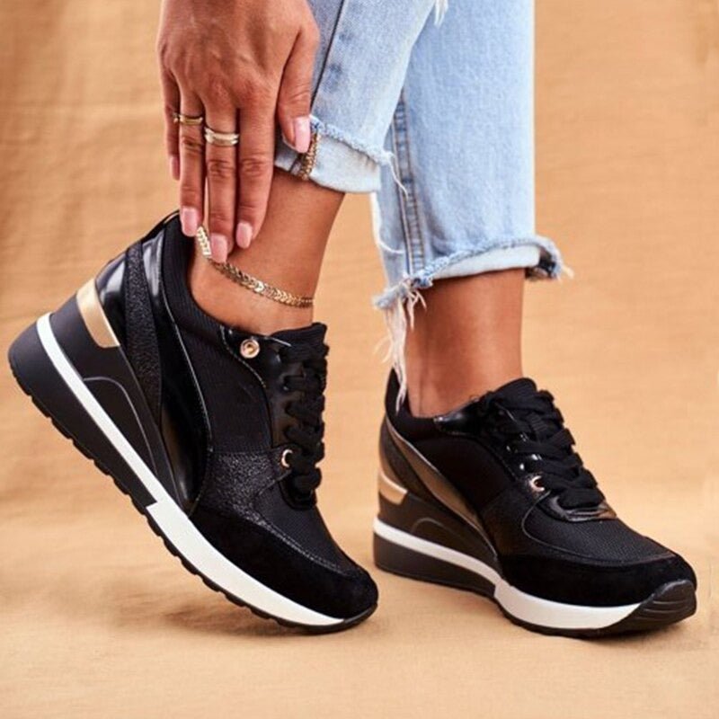 Damen Keilabsatz Sneaker Schnürsenkel