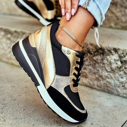 Damen Keilabsatz Sneaker Schnürsenkel