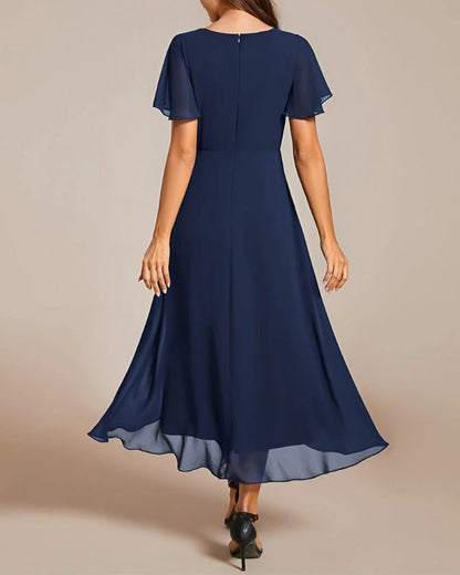 Eveloria Damenkleid V-Ausschnitt Rüschenärmel
