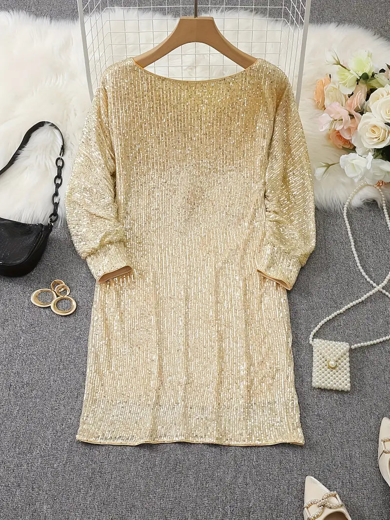 Eveloria Damen Paillettenkleid Kontrastfarben