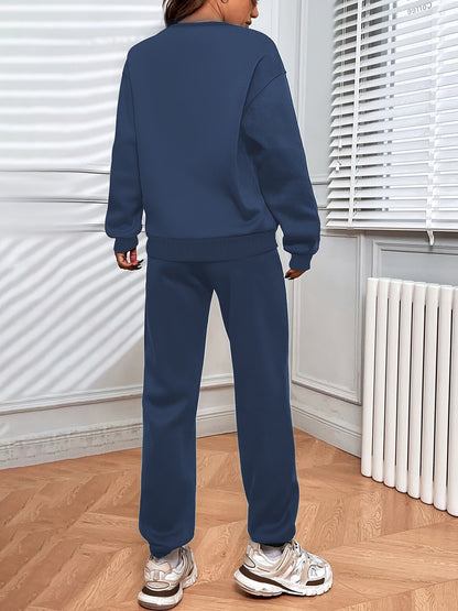Damen Jogging Set Oversized Sweatshirt und Hochtaillierte Jogger