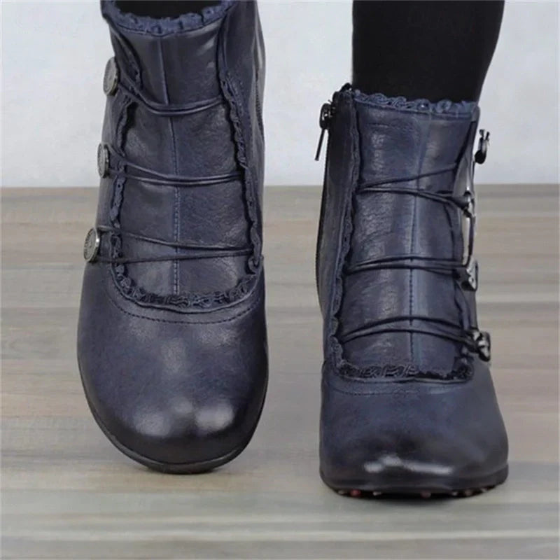 Damen Viktorianische Schnür-Stiefeletten Spitzenbesatz