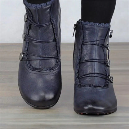 Damen Viktorianische Schnür-Stiefeletten Spitzenbesatz