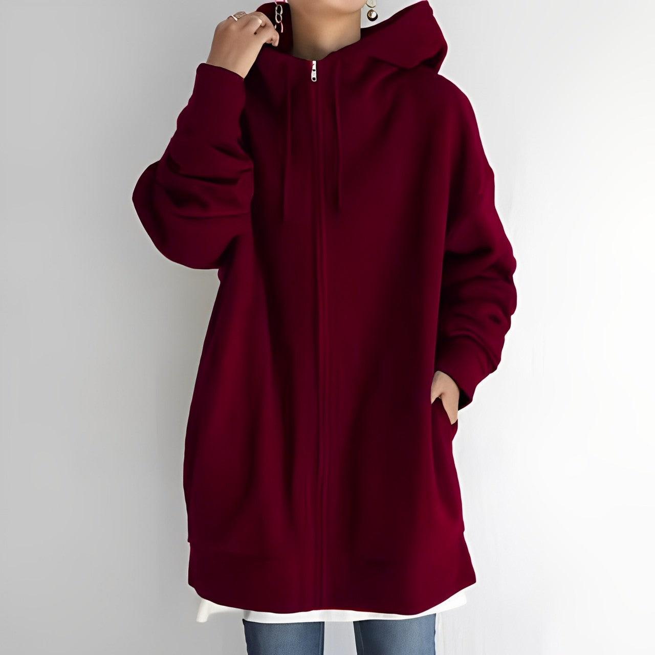 Eveloria Damen Fleece Hoodie Reißverschluss Grau