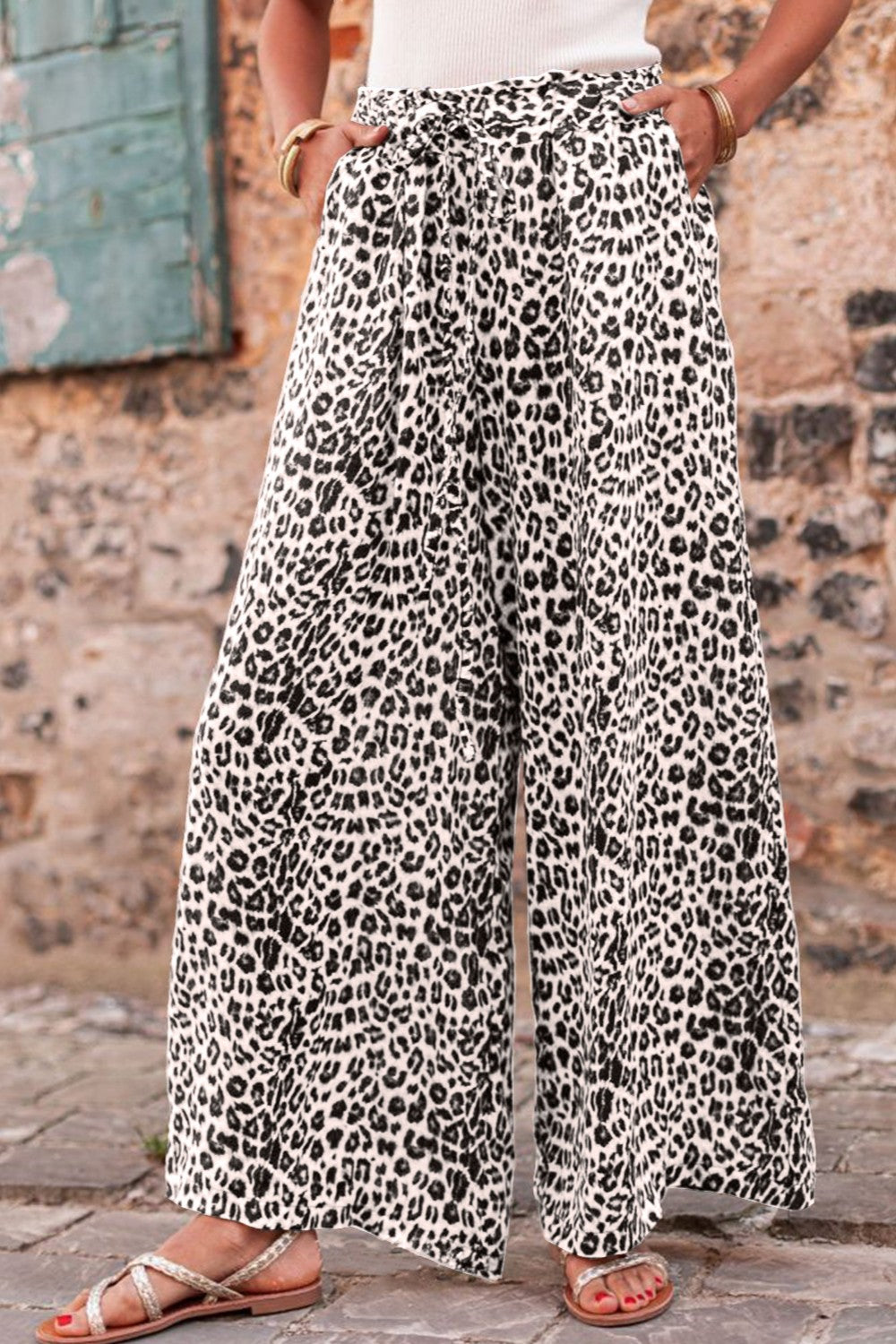 Eveloria Damen Leopardhose Weite Beinform Zugband