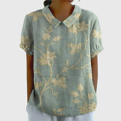 Damen Bluse Kurzarm Blumenmuster - Eveloria