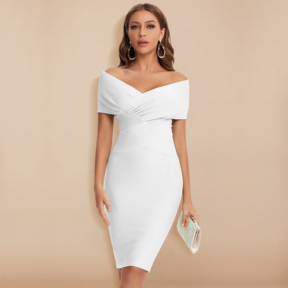Damen Mini Abendkleid Schulterfrei
