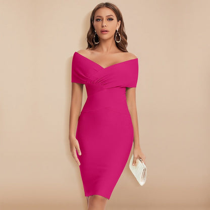 Damen Mini Abendkleid Schulterfrei